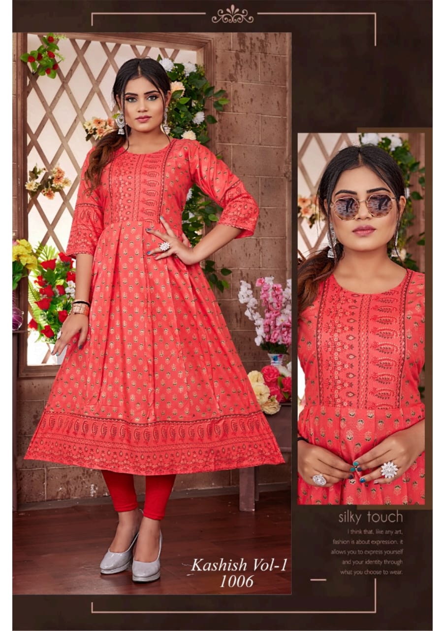 Kashish Vol 1 Fancy Designer Wholesale Anarkali Kurtis Catalog
